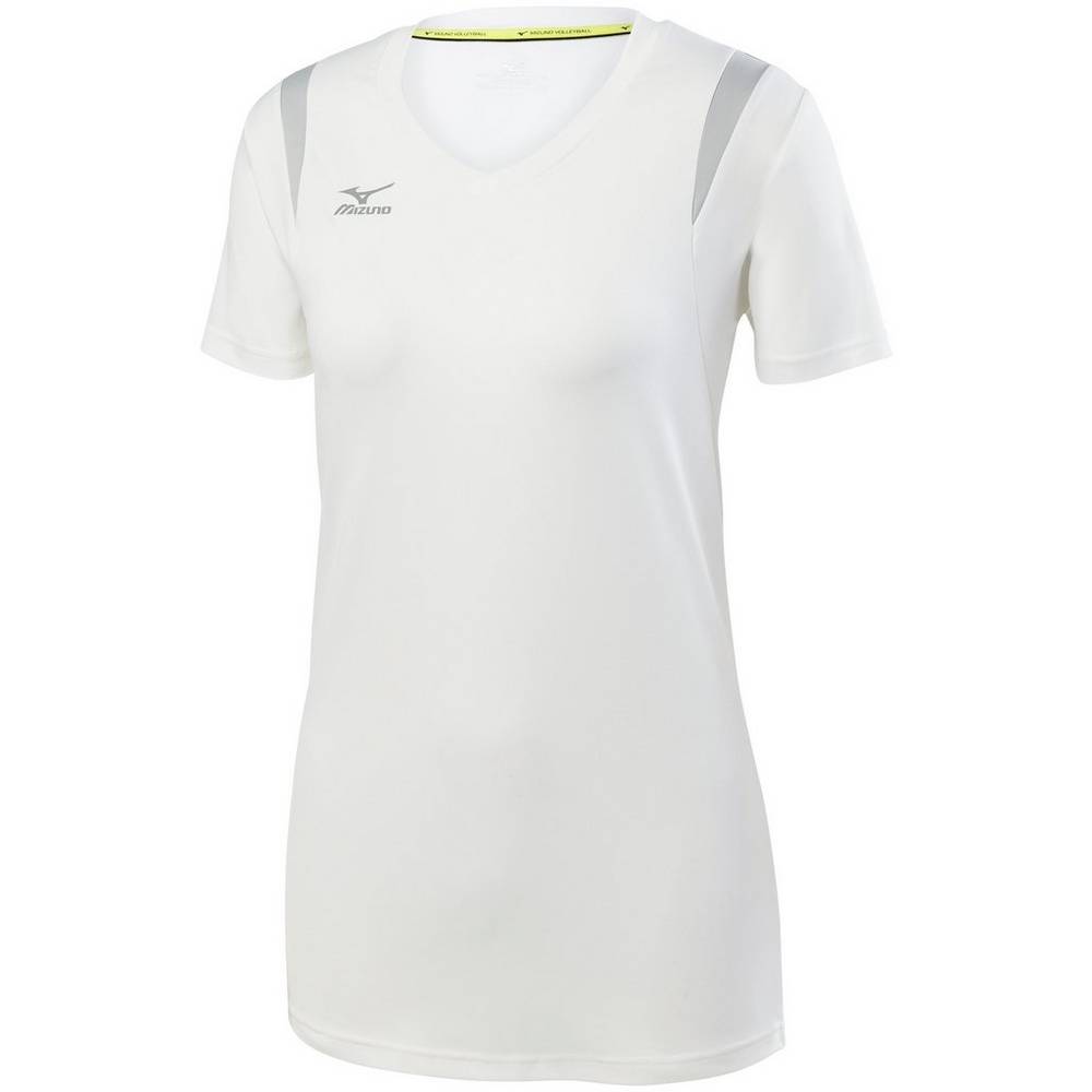 Camisas Mizuno Voleibol Balboa 5.0 Long Sleeve - Mulher - Branco/Prateadas - OTMUV9480